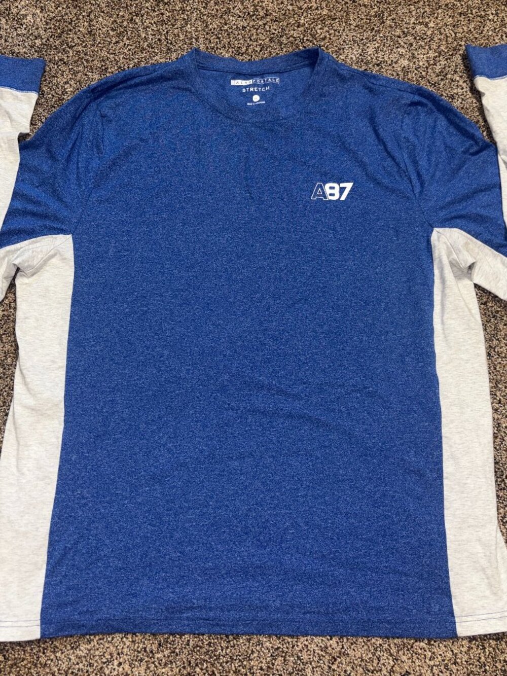 Aeropostale Men's Long Sleeve A87 Stretch Graphic Tee 3XL Blue White